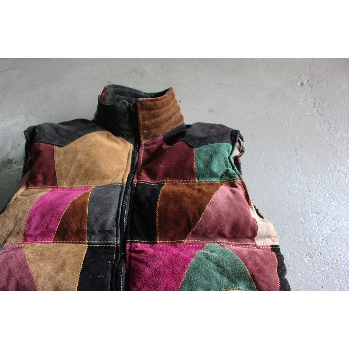 90' Patchwork leather down vest jkt | Vintage.City 古着屋、古着コーデ情報を発信