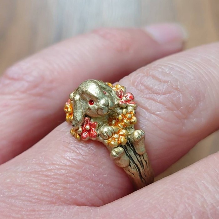 Rabbit & Flower Ring ゴールドカラー 約10.5号 うさぎ お花 指輪 | Vintage.City 빈티지숍, 빈티지 코디 정보