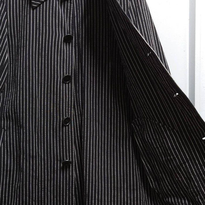 90’s Y’s Yohji Yamamoto コットンキャンバス ストライプ コート ブラック ワイズ ヨウジヤマモト 日本製 | Vintage.City 古着屋、古着コーデ情報を発信