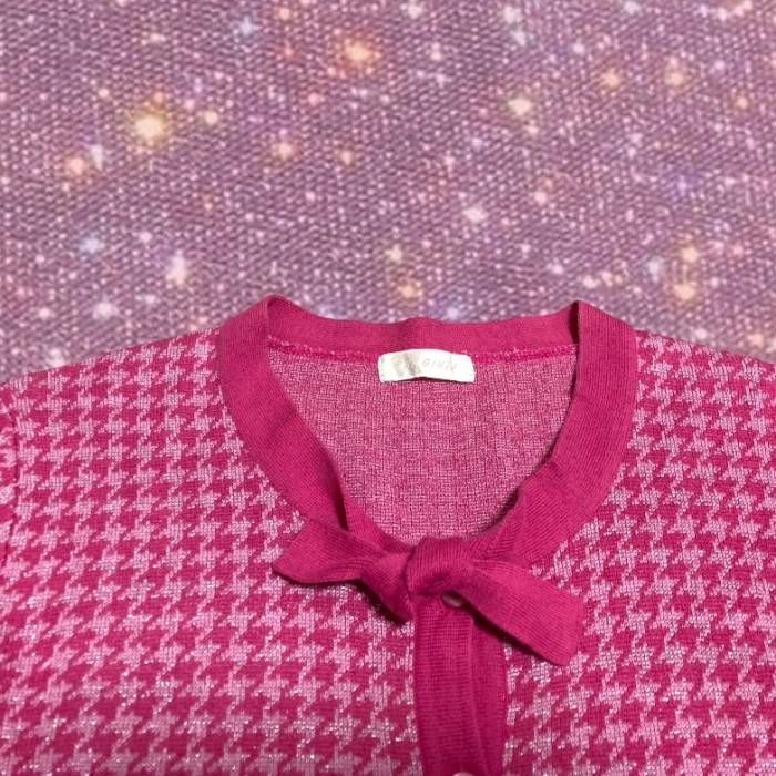 Y2K 00’s McBling/Barbie core "THE GINZA" Houndstooth knit cardigan | Vintage.City 빈티지숍, 빈티지 코디 정보