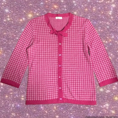 Y2K 00’s McBling/Barbie core "THE GINZA" Houndstooth knit cardigan | Vintage.City 古着屋、古着コーデ情報を発信