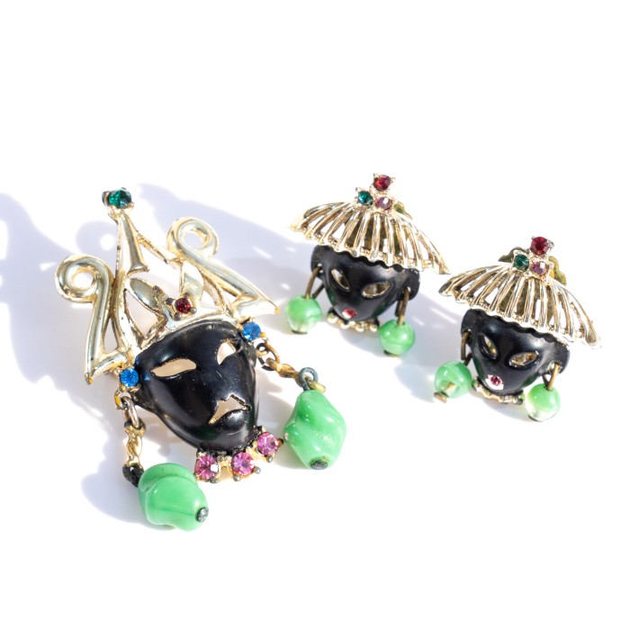 40s Vintage tribal blackmoor earrings & brooch set | Vintage.City 빈티지숍, 빈티지 코디 정보