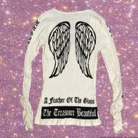 Y2K Fairy Grunge  "heisei gyaru" vibes "DIG-DEEP" Black engel wings graphic long sleeve tops | Vintage.City 古着屋、古着コーデ情報を発信
