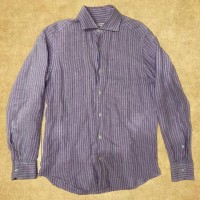 【Linen】Purple Stripe Shirt | Vintage.City 古着屋、古着コーデ情報を発信