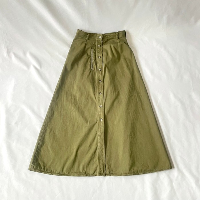 Khaki olive cotton flare skirt カーキオリーブマキシ丈フレアスカート | Vintage.City 빈티지숍, 빈티지 코디 정보