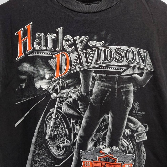 1989’s HARLEY DAVIDSON オーストラリア製 シングルステッチ “3D EMBLEM” プリント Tシャツ ブラック S 半袖 ハーレーダビッドソン | Vintage.City 古着屋、古着コーデ情報を発信