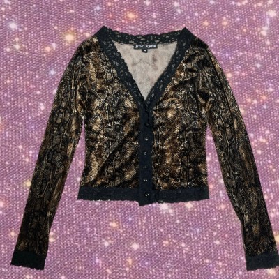 Romantic Boho/Fairy Grunge/ vibes  "Betsey Johnson "  Lace trim  snake pattern velour Cardigan | Vintage.City 빈티지숍, 빈티지 코디 정보