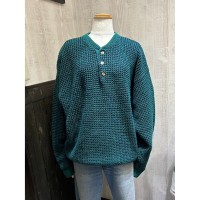90s VAN HEUSEN ヘンリー ネック ミックス カラー グリーン ネイビー コットン ニット セーター | Vintage.City 빈티지숍, 빈티지 코디 정보