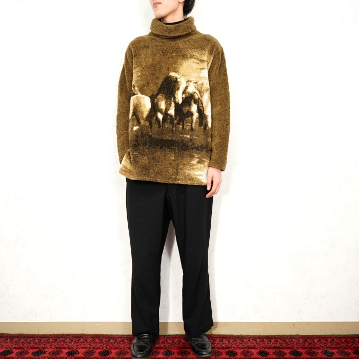 USA VINTAGE LINDA LUNDSTROM HORSE DESIGN HIGH NECK FLEECE MADE IN CANADA/アメリカ古着馬デザインハイネックフリース | Vintage.City 빈티지숍, 빈티지 코디 정보