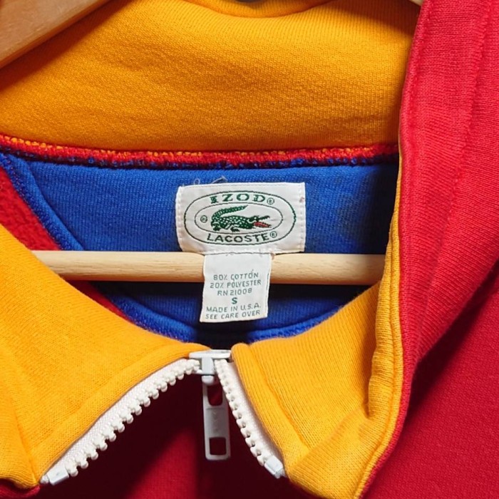 90’s IZOD LACOSTE USA製 ロゴ刺繍 ハイネック ジップ スウェット レッド S | Vintage.City 古着屋、古着コーデ情報を発信