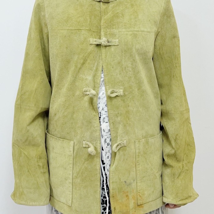 washed leather mandarin jacket | Vintage.City 古着屋、古着コーデ情報を発信