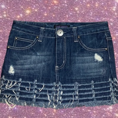 y2k early 2000's  neo grunge vibes　"LOVE JUNKIE"　Switching Tiered Denim mini skirts | Vintage.City 古着屋、古着コーデ情報を発信