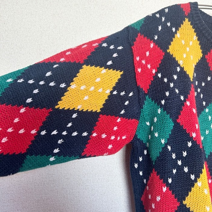Multi color argyle ramie cotton knit pullover | Vintage.City 빈티지숍, 빈티지 코디 정보