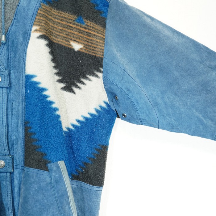 USA VINTAGE WINLIT NATIVE PATTERNED SWITCHED DESIGN ZIP UP LEATHER BLOUSON/アメリカ古着ネイティブ柄切替デザインジップアップレザーブルゾン | Vintage.City 古着屋、古着コーデ情報を発信
