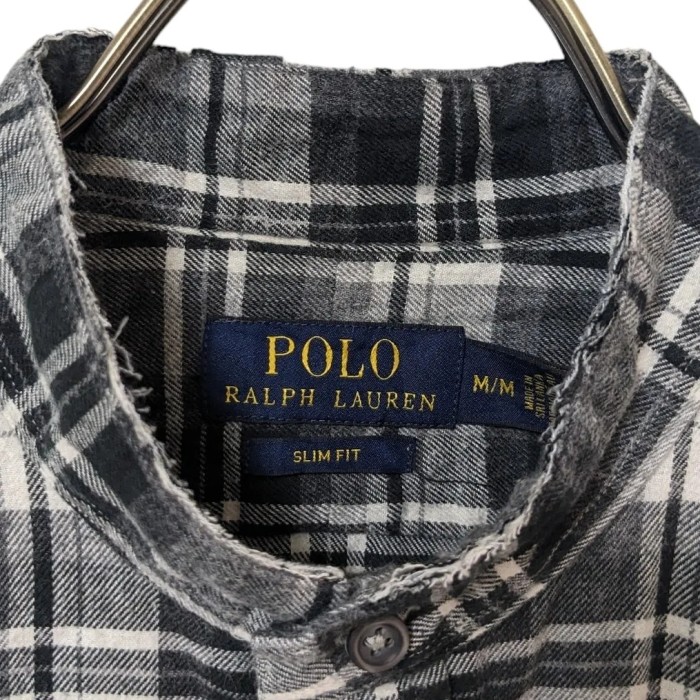 美品 POLO RALPH LAUREN ノーカラーチェックシャツ モノトーン | Vintage.City 古着屋、古着コーデ情報を発信
