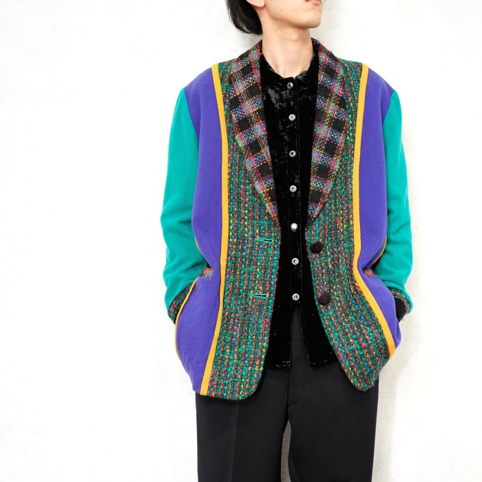 *SPECIAL ITEM* USA VINTAGE I.B.DIFFUSION KNIT SWITCHED CRAZY PATTERNED DESIGN JACKET/アメリカ古着ニット切替クレイジーパターンデザインジャケット | Vintage.City 빈티지숍, 빈티지 코디 정보