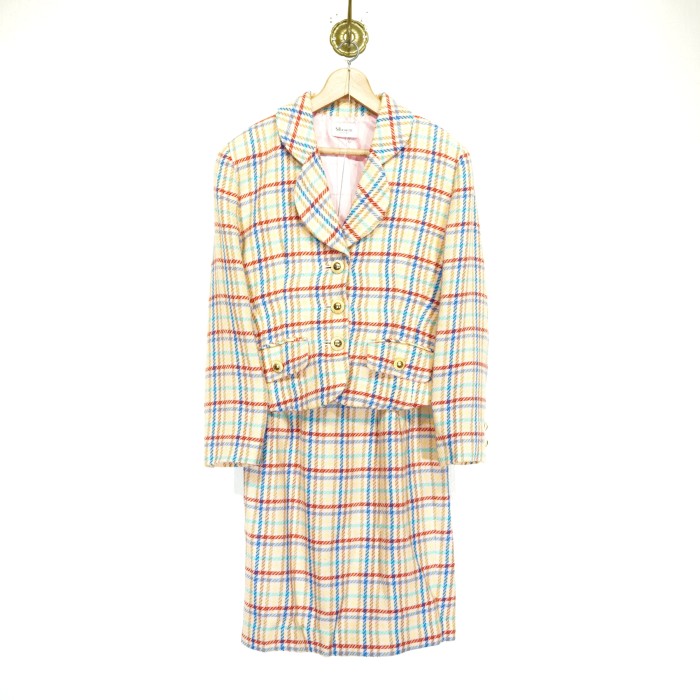 RETRO VINTAGE SiLHOUETTE CHECK PATTERNED WOOL SET UP SUIT/レトロ古着チェック柄ウールセットアップスーツ | Vintage.City 古着屋、古着コーデ情報を発信