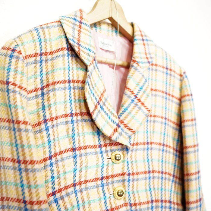 RETRO VINTAGE SiLHOUETTE CHECK PATTERNED WOOL SET UP SUIT/レトロ古着チェック柄ウールセットアップスーツ | Vintage.City 古着屋、古着コーデ情報を発信