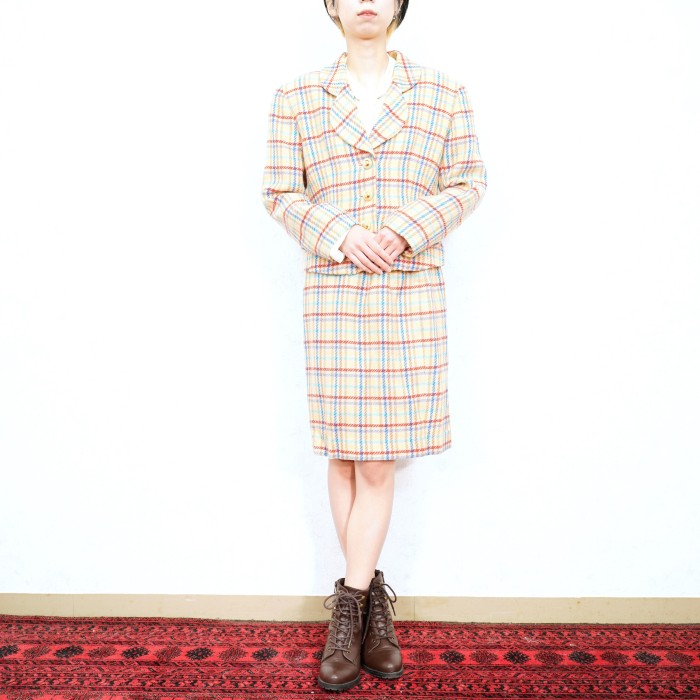 RETRO VINTAGE SiLHOUETTE CHECK PATTERNED WOOL SET UP SUIT/レトロ古着チェック柄ウールセットアップスーツ | Vintage.City Vintage Shops, Vintage Fashion Trends