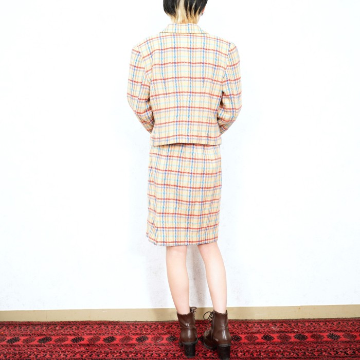 RETRO VINTAGE SiLHOUETTE CHECK PATTERNED WOOL SET UP SUIT/レトロ古着チェック柄ウールセットアップスーツ | Vintage.City 빈티지숍, 빈티지 코디 정보