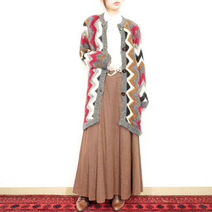 *SPECIAL ITEM* EU VINTAGE WAVE DESIGN MOHAIR KNIT LONG CARDIGAN MADE IN ITALY/ヨーロッパ古着ウェーブデザインモヘアニットロングカーディガン | Vintage.City 古着屋、古着コーデ情報を発信
