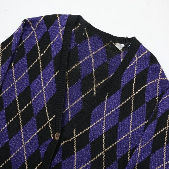 Argyle Pattern Lame Knit Cardigan | Vintage.City Vintage Shops, Vintage Fashion Trends
