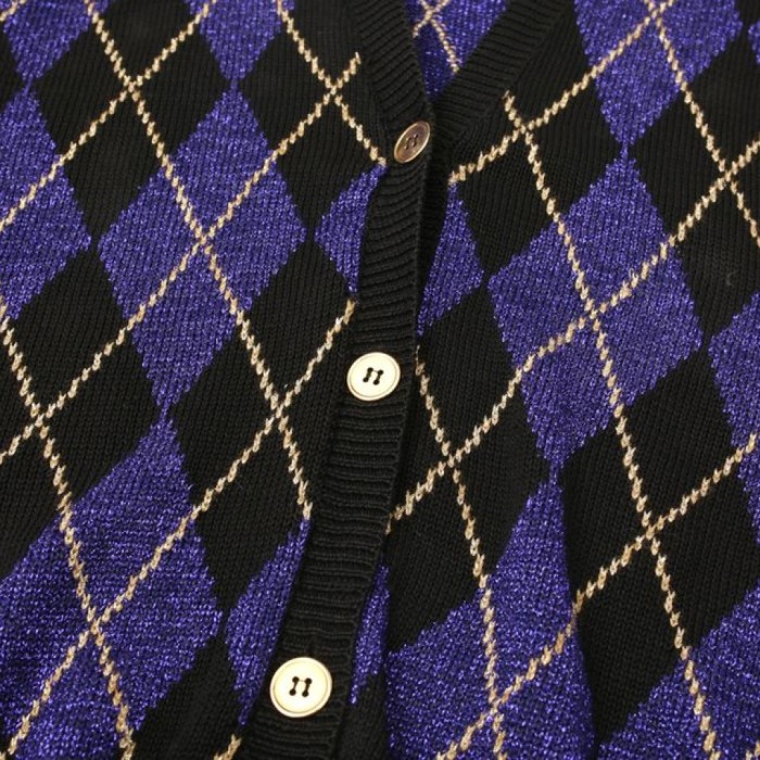 Argyle Pattern Lame Knit Cardigan | Vintage.City 古着屋、古着コーデ情報を発信