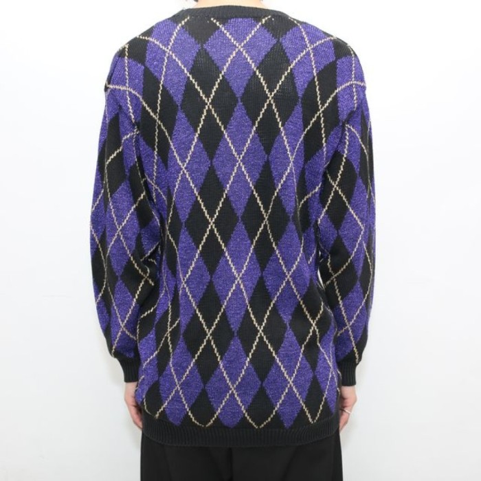 Argyle Pattern Lame Knit Cardigan | Vintage.City 古着屋、古着コーデ情報を発信