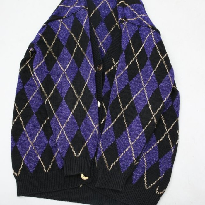 Argyle Pattern Lame Knit Cardigan | Vintage.City Vintage Shops, Vintage Fashion Trends
